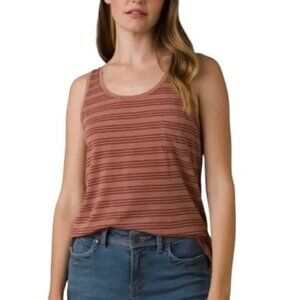 PRANA NWT Foundation Pocket Scoop Neck Tank in Vino Heather Stripe L
